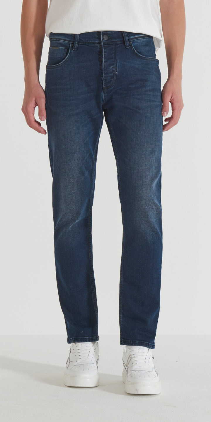 JEANS "CLEVE" SLIM STRAIGHT FIT IN BLUE BLACK DENIM