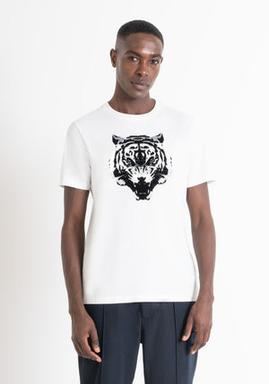 T-SHIRT REGULAR FIT BLANCA DE JERSEY DE ALGODÓN CON ESTAMPADO DE TIGRE